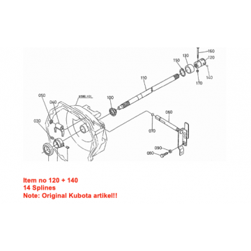 Priseas koppelbus  + Kogels  Kubota A13, A14, Hinomoto / Hitachi CX13, CX14, CX130, CX140, 