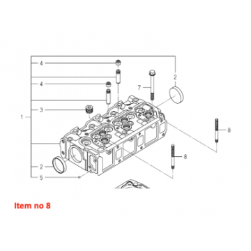 Cilinderkopdraadeind Iseki /Isuzu E3CD, E3CE, E3CF, E3CG, E4CG, E262, E269, E374, E383, E393, E3100, E3112, Massey Ferguson, Mitsubishi, 